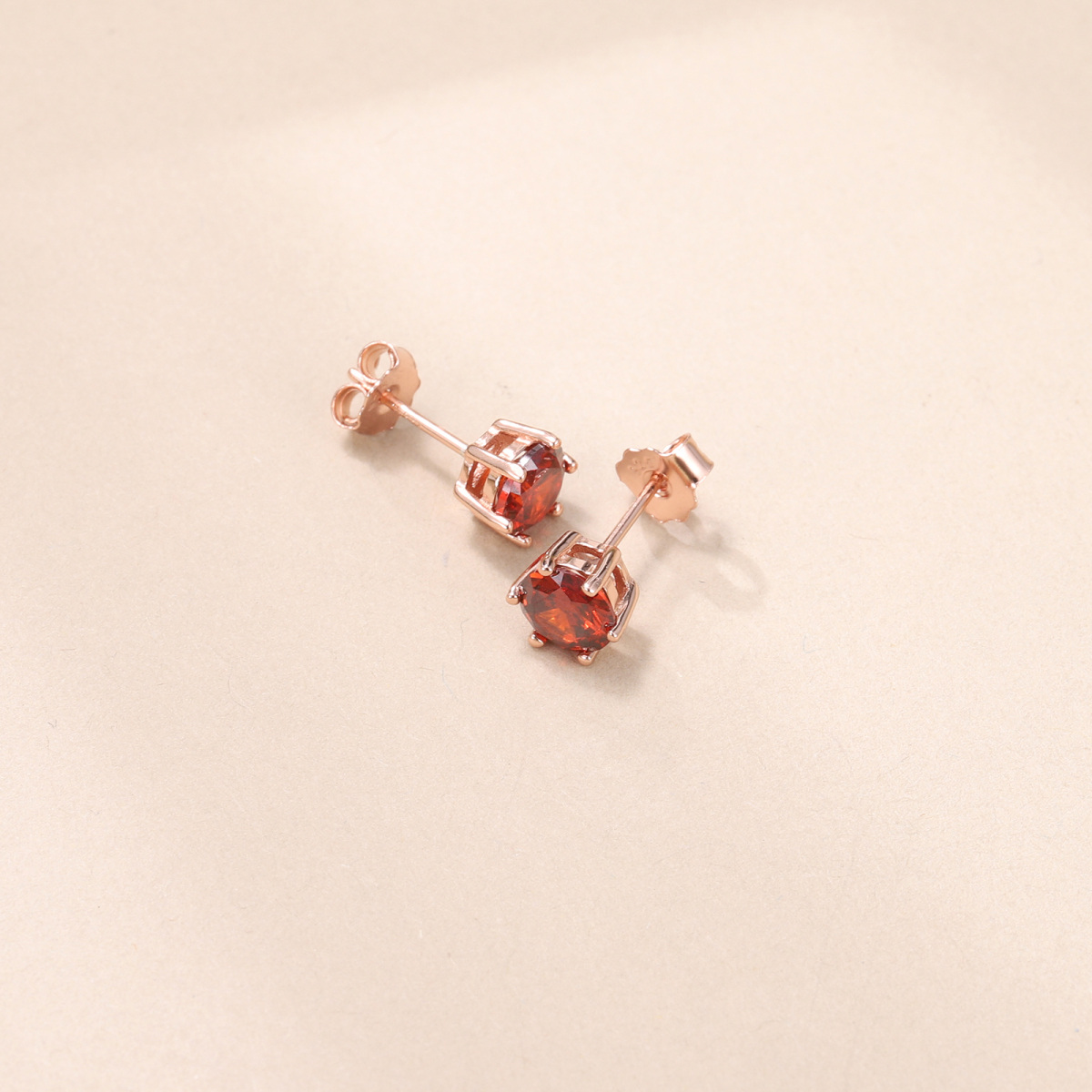 Sterling Silver with Rose Gold Plated Cubic Zirconia Stud Earrings-3