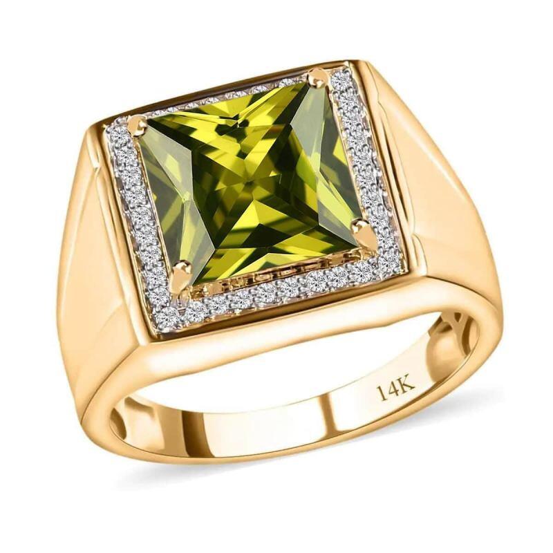 Banda para hombre de oro de 14 quilates con piedra de nacimiento talla princesa de 8x8 mm y 0,3 CT.T.W. Diamantes creados en laboratorio para hombres-3