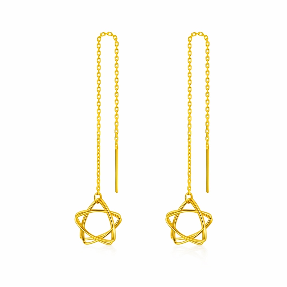 10K Gold Star Drop Earrings-1