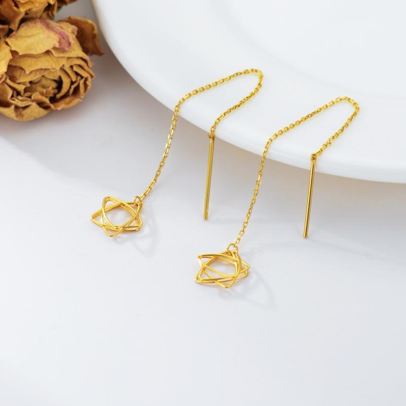 10K Gold Star Drop Earrings-3