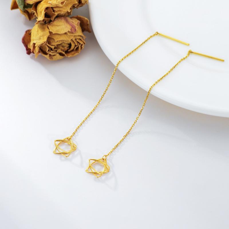 10K Gold Star Drop Earrings-4