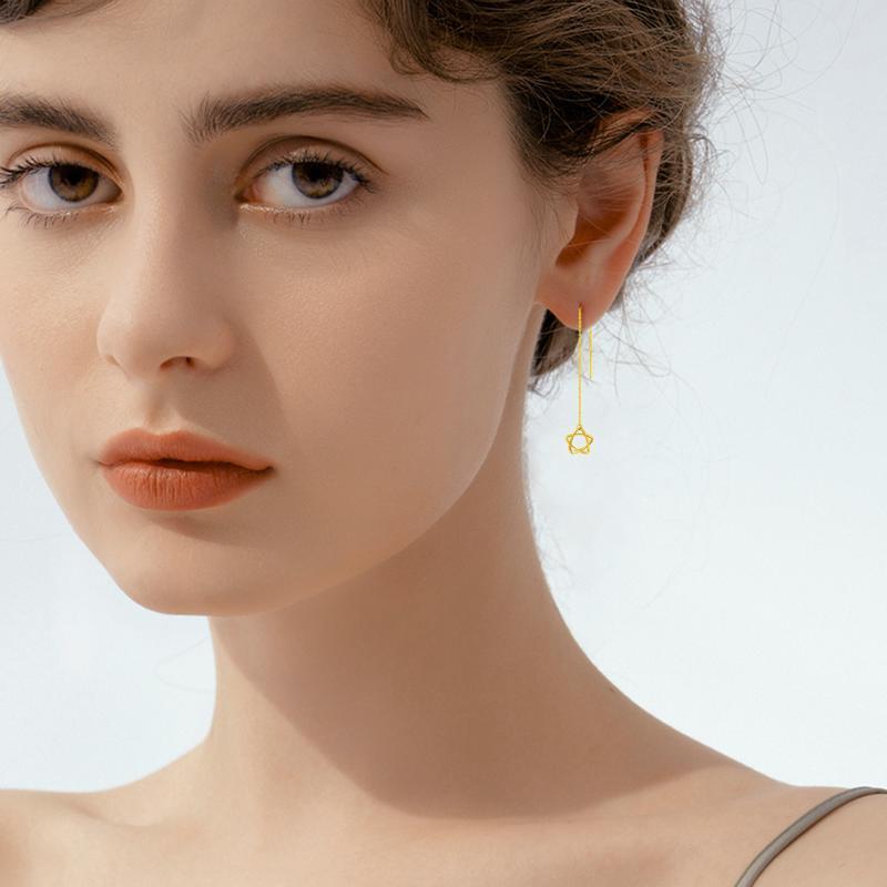 10K Gold Star Drop Earrings-2