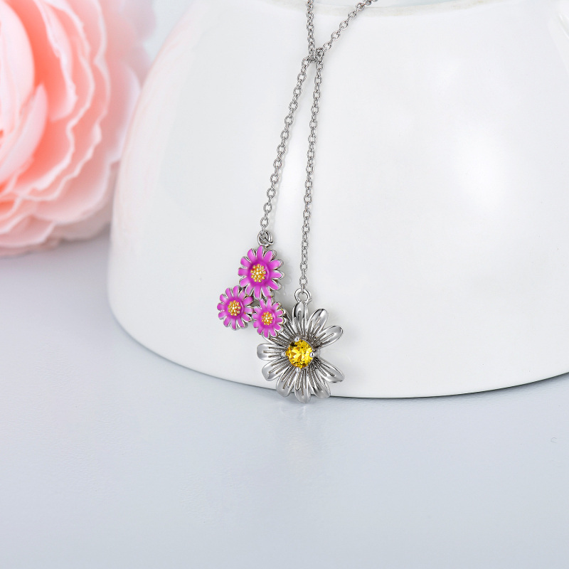 Sterling Silver Crystal Sunflower & Daisy Pendant Necklace-3