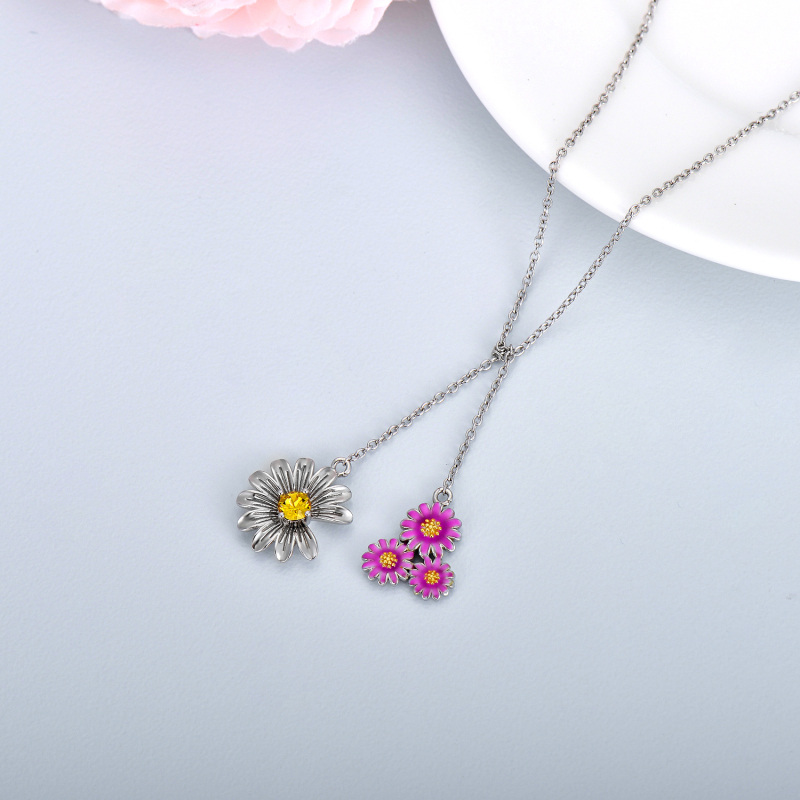 Sterling Silver Crystal Sunflower & Daisy Pendant Necklace-4