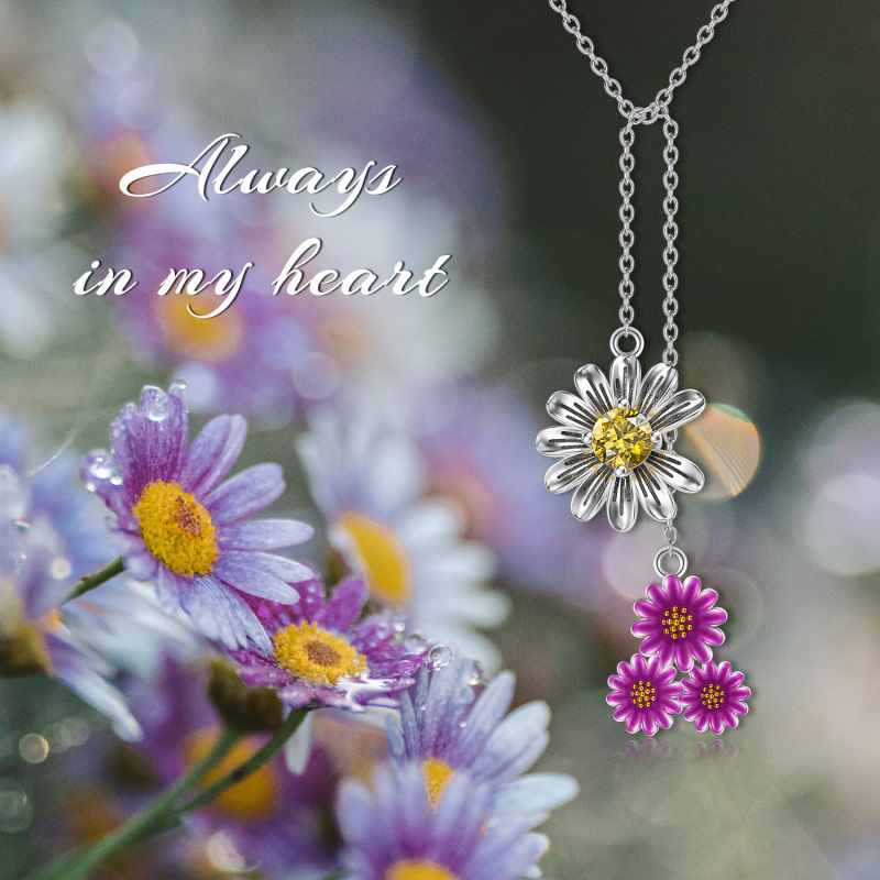 Sterling Silver Crystal Sunflower & Daisy Pendant Necklace-5
