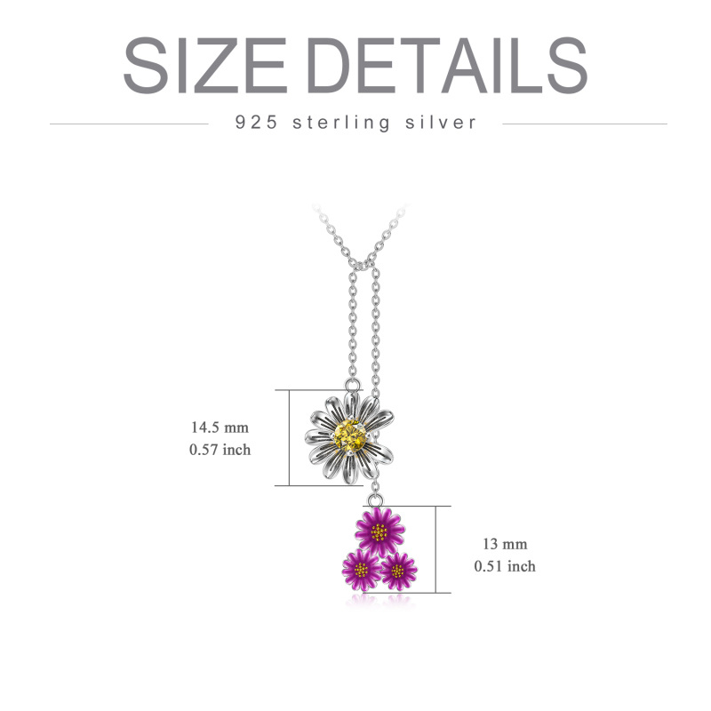 Sterling Silver Crystal Sunflower & Daisy Pendant Necklace-6