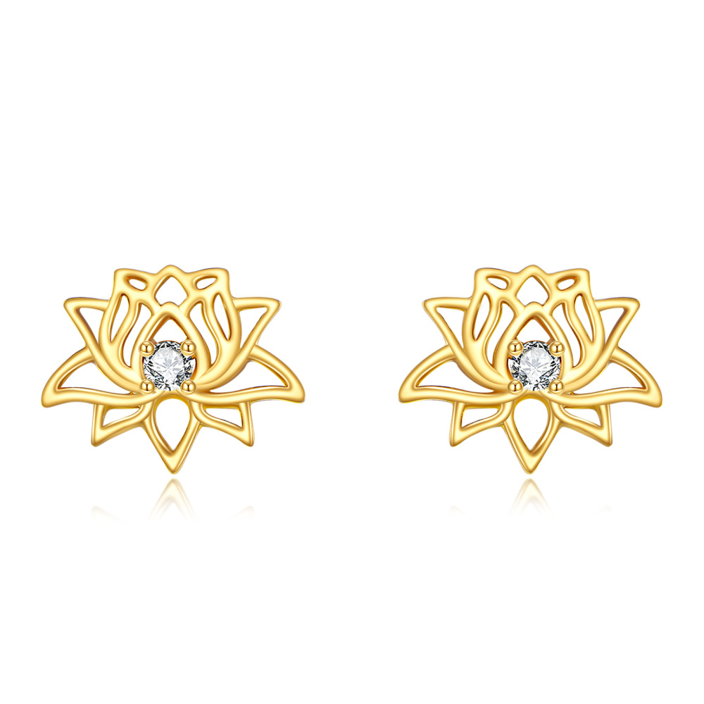 10K Gold Moissanite Lotus Stud Earrings-1
