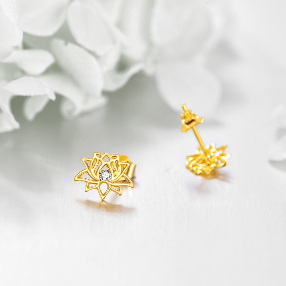 10K Gold Moissanite Lotus Stud Earrings-4