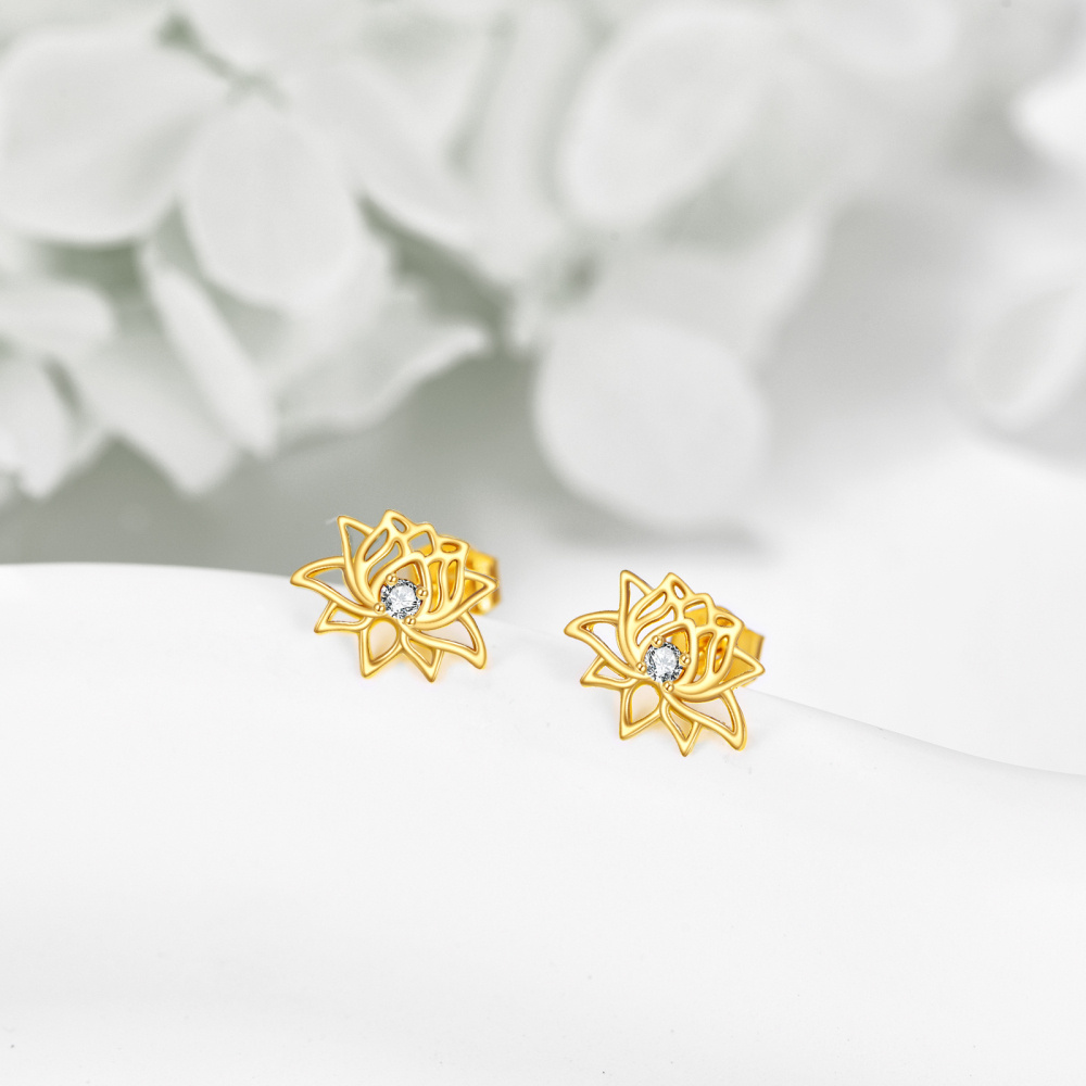 10K Gold Moissanite Lotus Stud Earrings-5