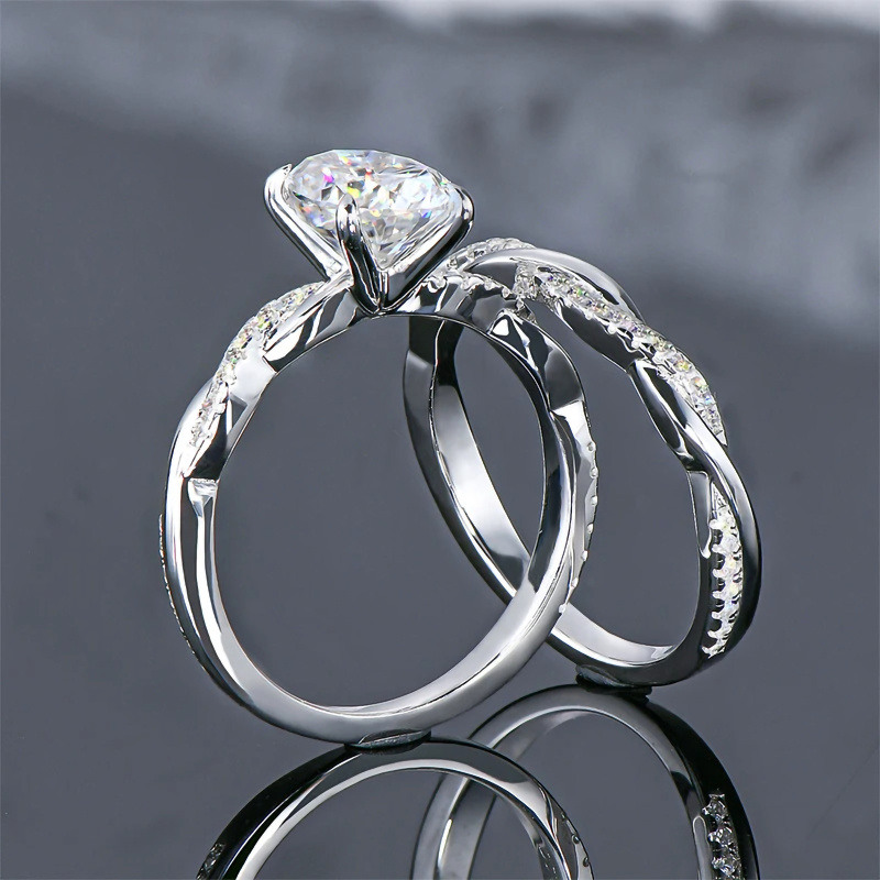 Ensemble de mariage en or blanc 10K avec moissanite taillée en ovale de 1 à 6 CT-6