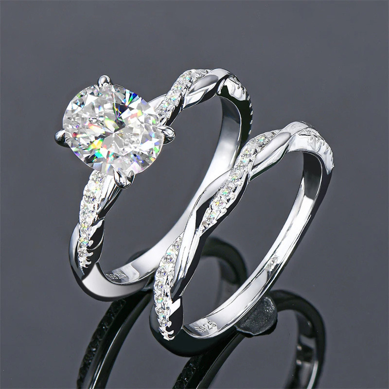 Ensemble de mariage en or blanc 10K avec moissanite taillée en ovale de 1 à 6 CT-8