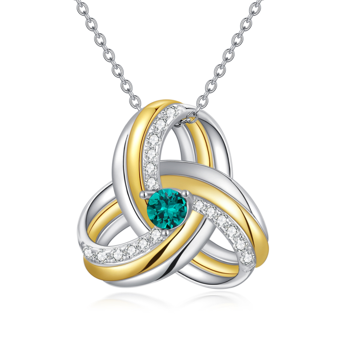 Sterling Silver Two-tone Green Cubic Zirconia Celtic Knot Necklace for Women Men-1