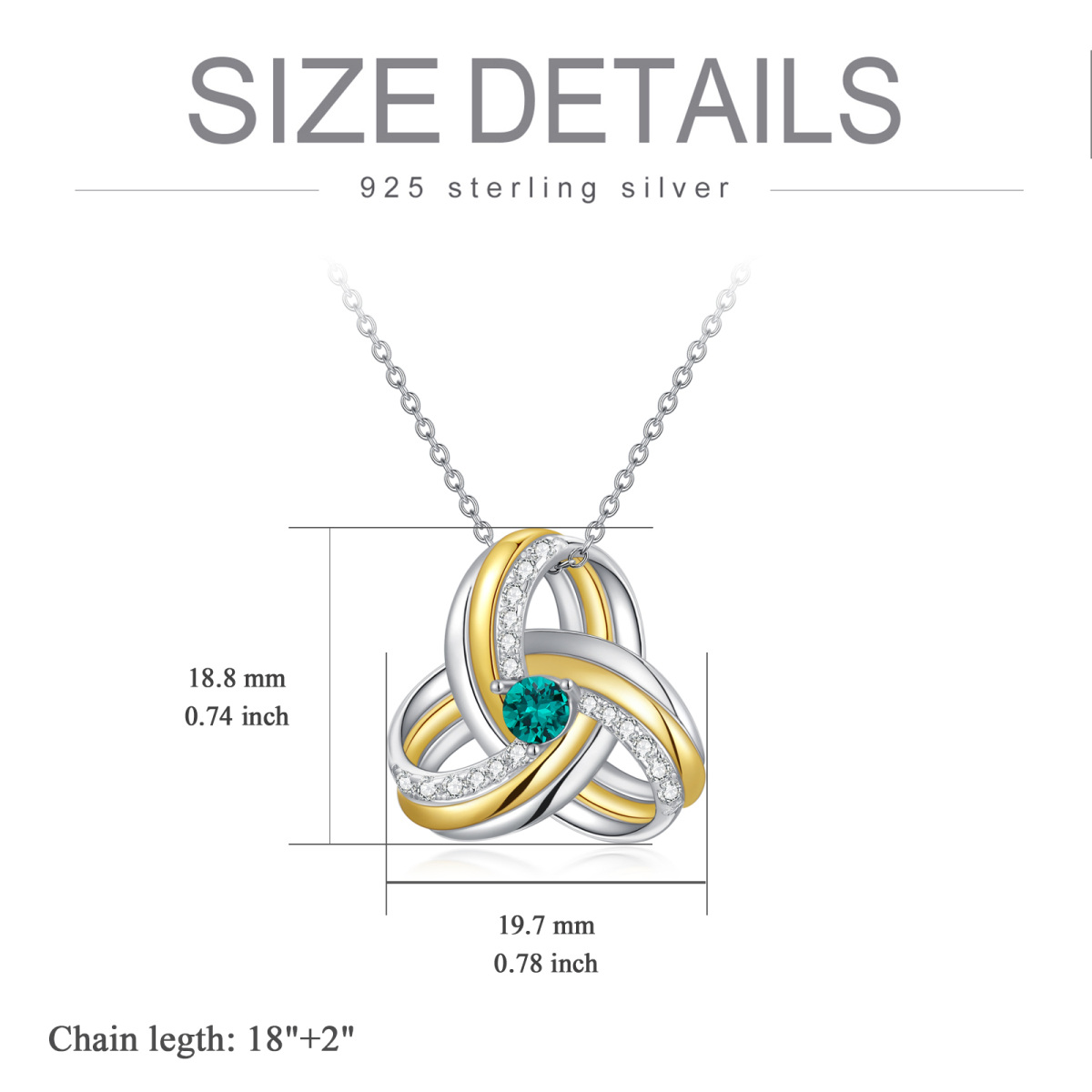 Sterling Silver Two-tone Green Cubic Zirconia Celtic Knot Necklace for Women Men-5