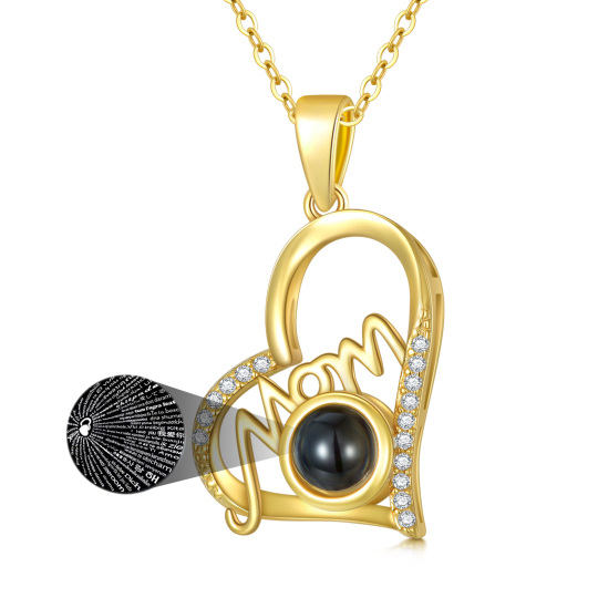 Collier pendentif coeur en argent sterling plaqué or jaune avec zircone cubique et mot gravé