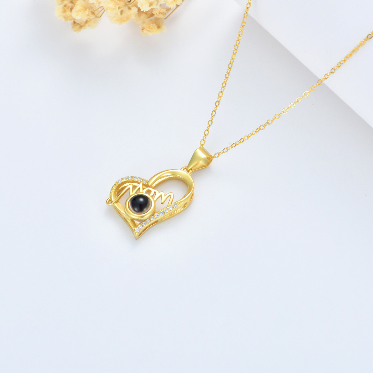 Sterling Silver with Yellow Gold Plated Cubic Zirconia Heart Pendant Necklace with Engraved Word-4