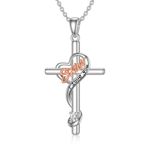 Halskette mit Kreuzanhänger „I LOVE YOU“ aus Sterlingsilber als Geburtstagsgeschenk für die Schwester