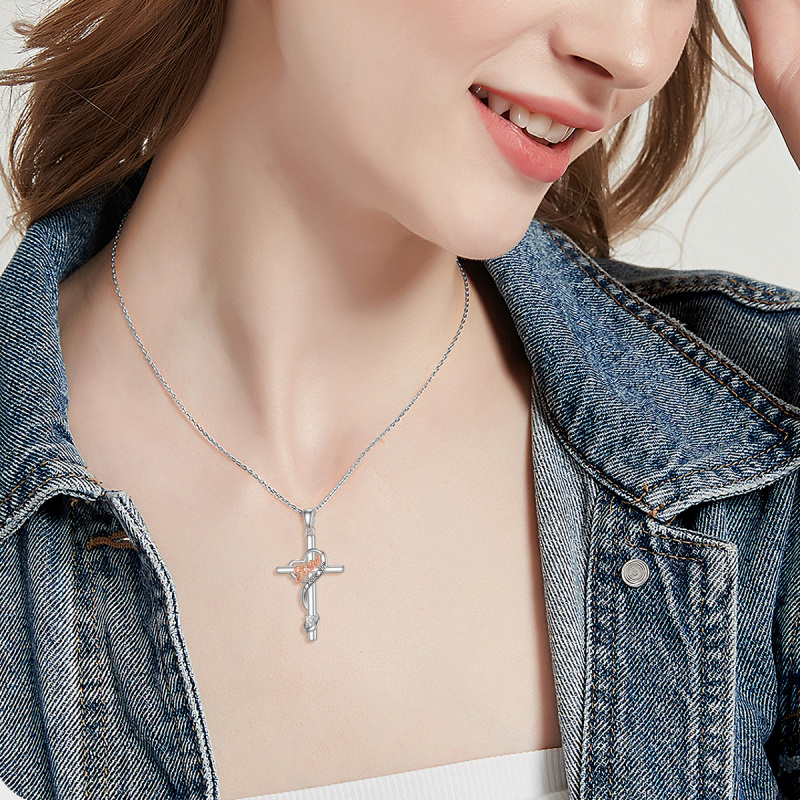 I LOVE YOU Sterling Silver Cross Pendant Necklace as Birthday Gift for Sister-2