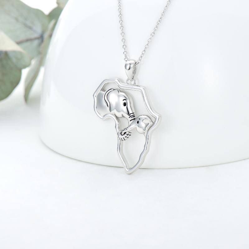 2 collar con colgantes de plata de ley 925 con diseño de elefante africano de la suerte para mujer-2