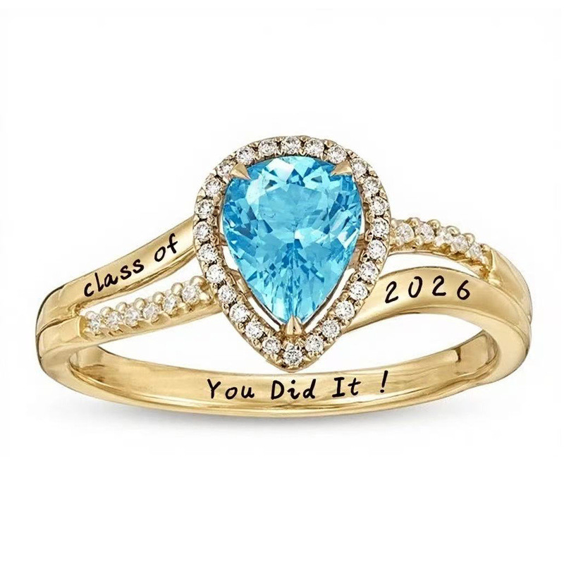 14K Gold Pear Cut Personalized Birthstone & Engravable Class Ring-20