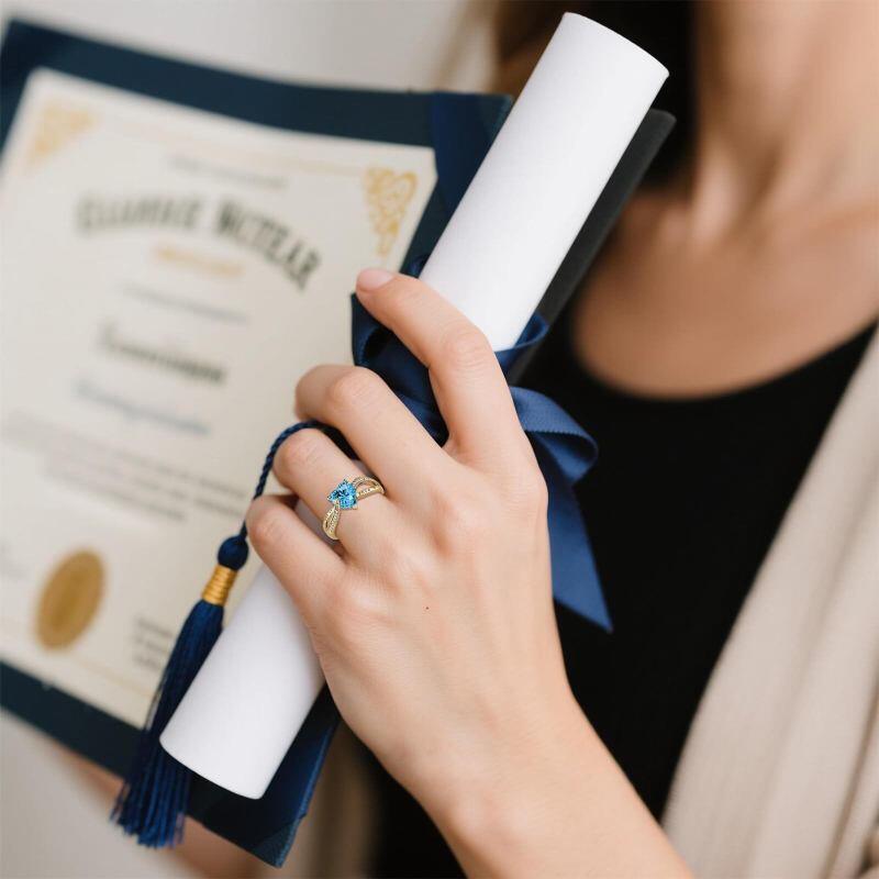 14K Gold Pear Cut Personalized Birthstone & Engravable Class Ring-2