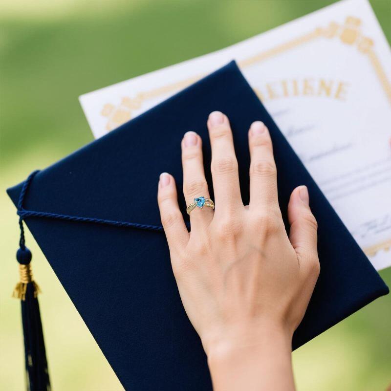 14K Gold Pear Cut Personalized Birthstone & Engravable Class Ring-3