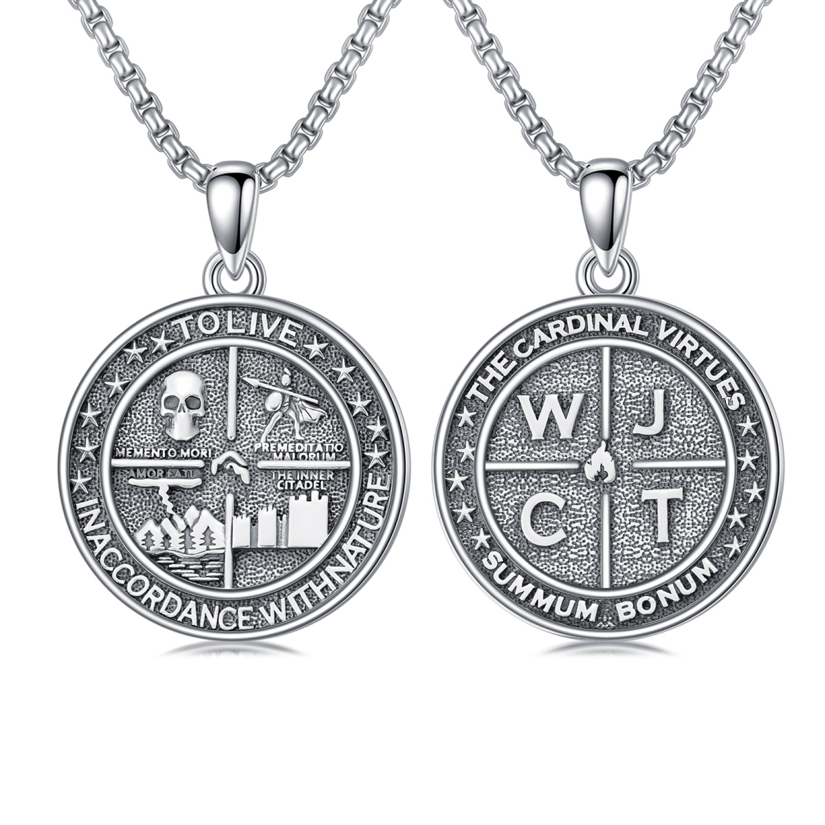 Collana Memento Mori S925 Amor Fati Stoico Quattro Virtù Gioielli naturali Stoicismo Regali-1