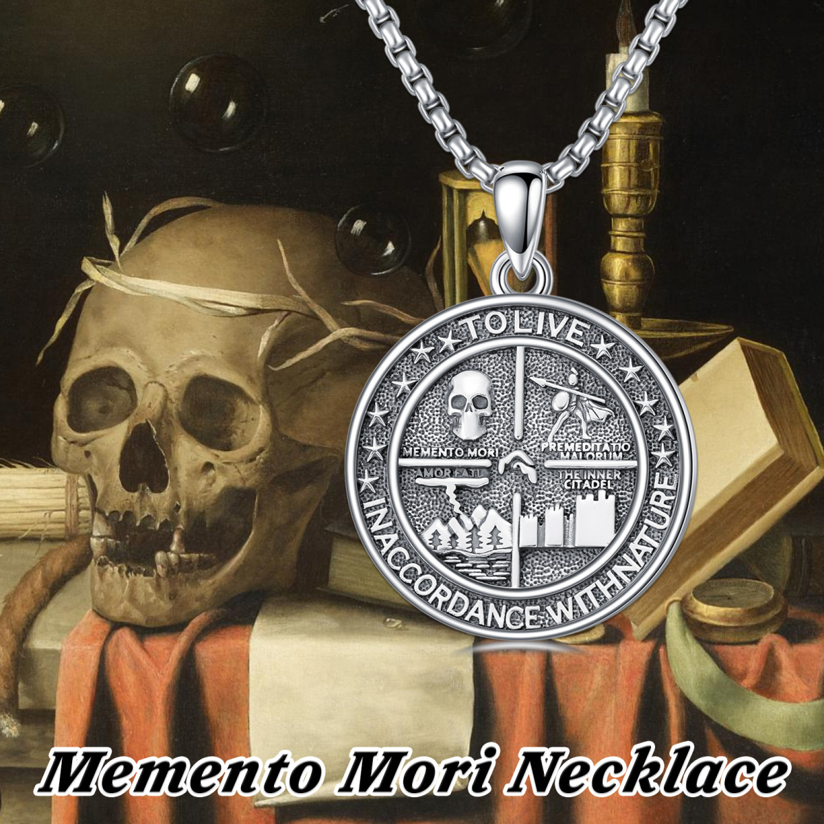 Collana Memento Mori S925 Amor Fati Stoico Quattro Virtù Gioielli naturali Stoicismo Regali-3