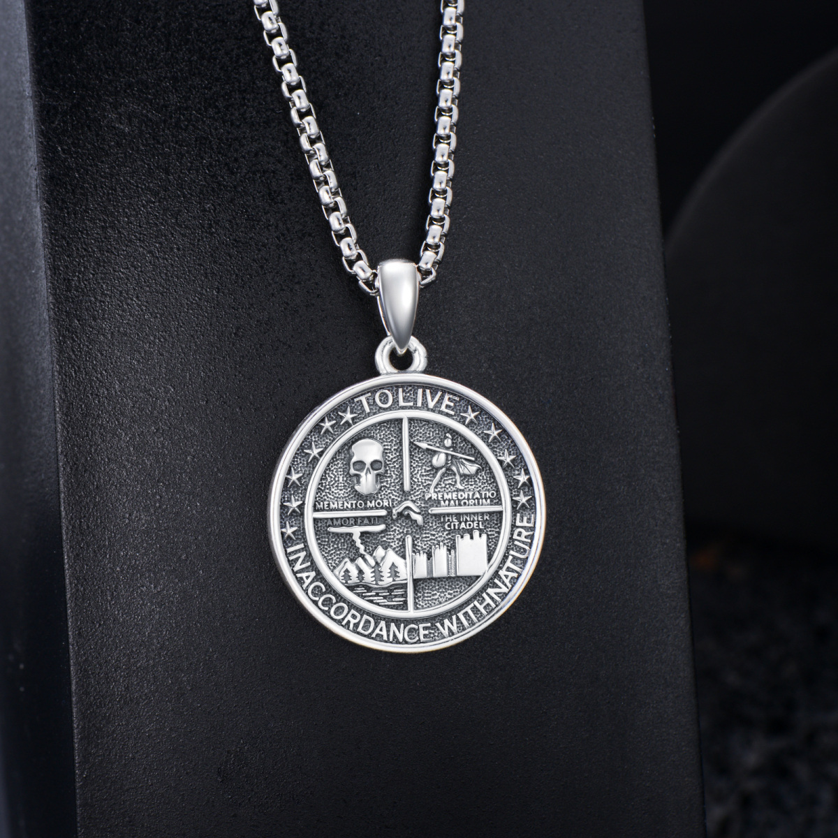 Collana Memento Mori S925 Amor Fati Stoico Quattro Virtù Gioielli naturali Stoicismo Regali-4