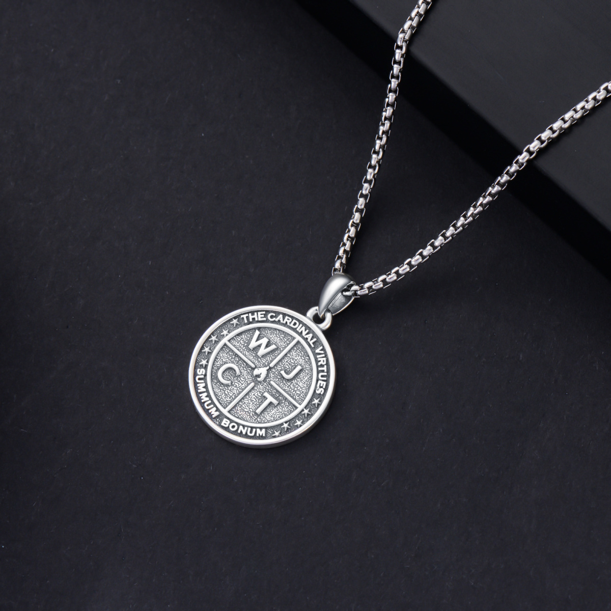 Collana Memento Mori S925 Amor Fati Stoico Quattro Virtù Gioielli naturali Stoicismo Regali-5