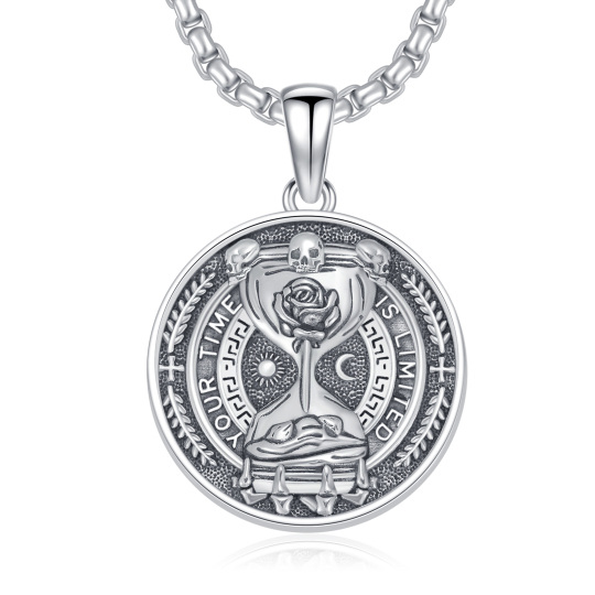 Collar Memento Mori S925, collar de moneda de reloj de arena estoico, joyería de calavera, regalos de estoicismo
