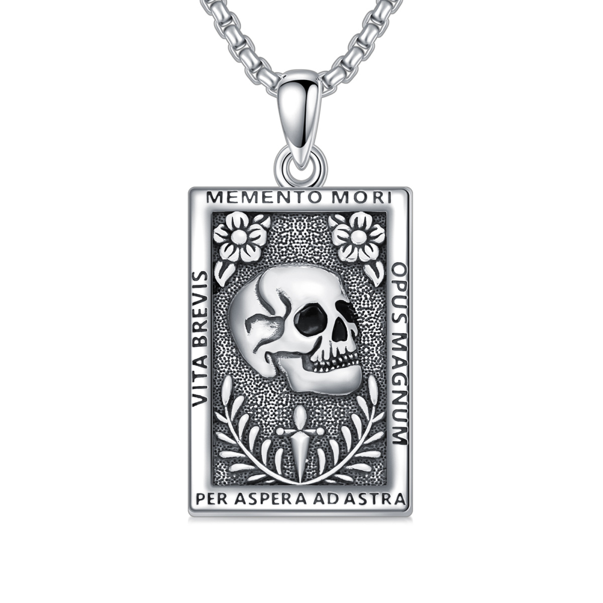Colar Memento Mori em prata esterlina 925, colar com caveira, joias estóicas, presentes de estoicismo-1