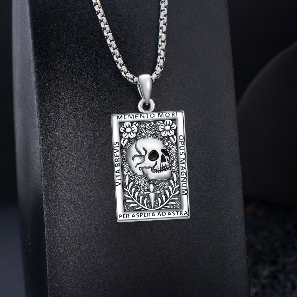 Colar Memento Mori em prata esterlina 925, colar com caveira, joias estóicas, presentes de estoicismo-4