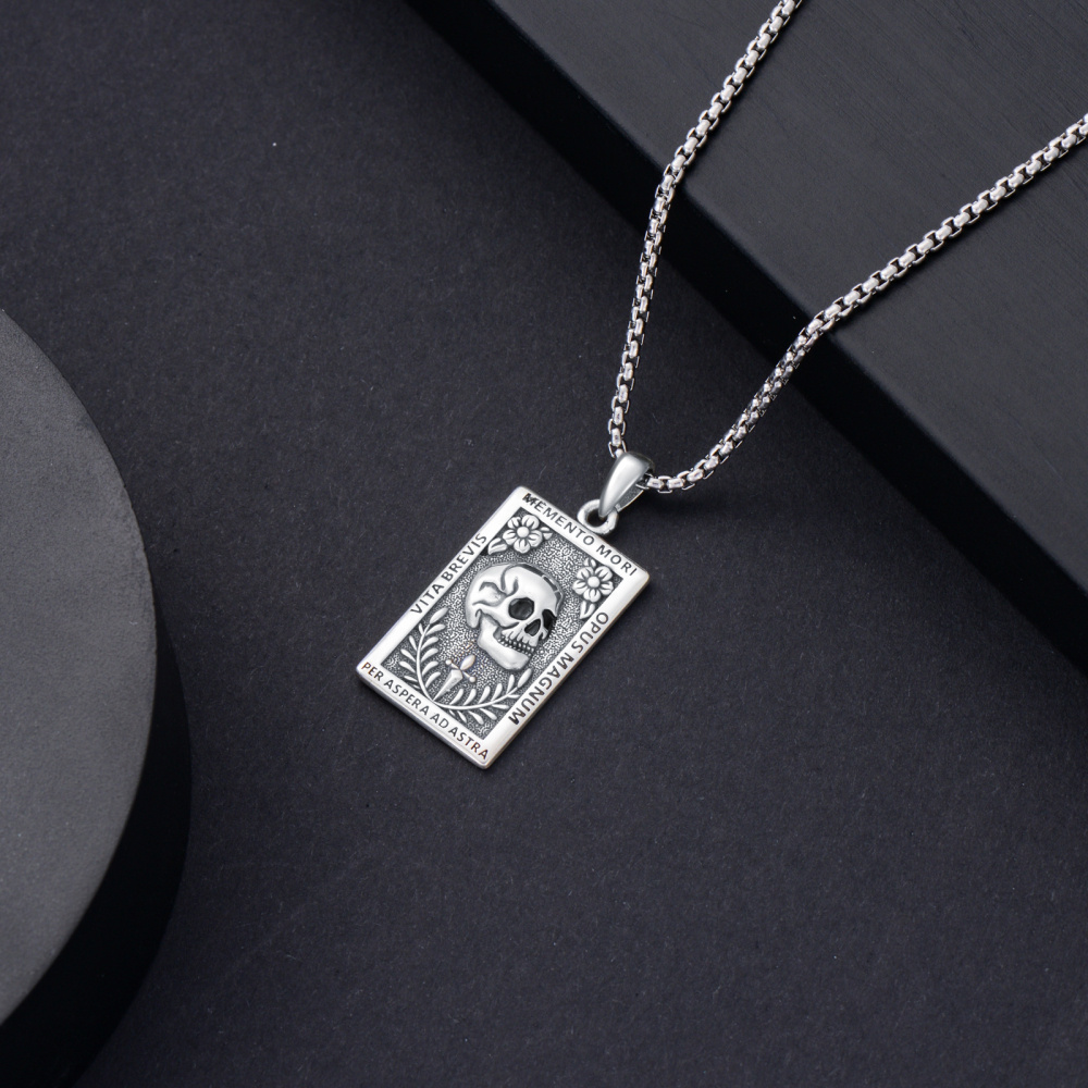 Collana Memento Mori Collana con teschio in argento sterling 925 Gioielli stoici Regali stoicismo-5
