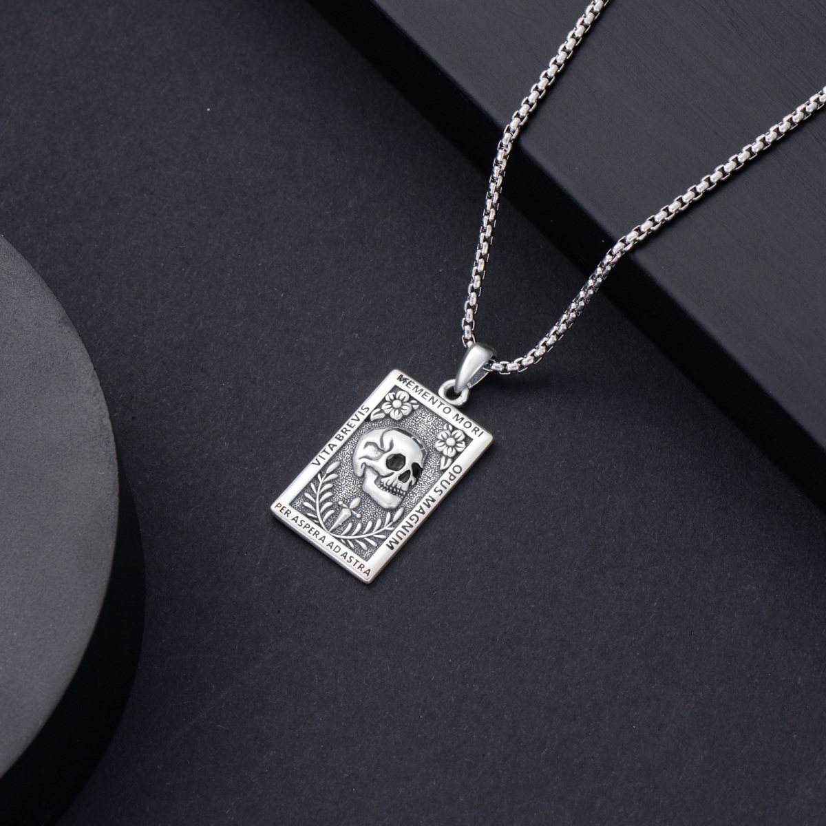 Colar Memento Mori em prata esterlina 925, colar com caveira, joias estóicas, presentes de estoicismo-5