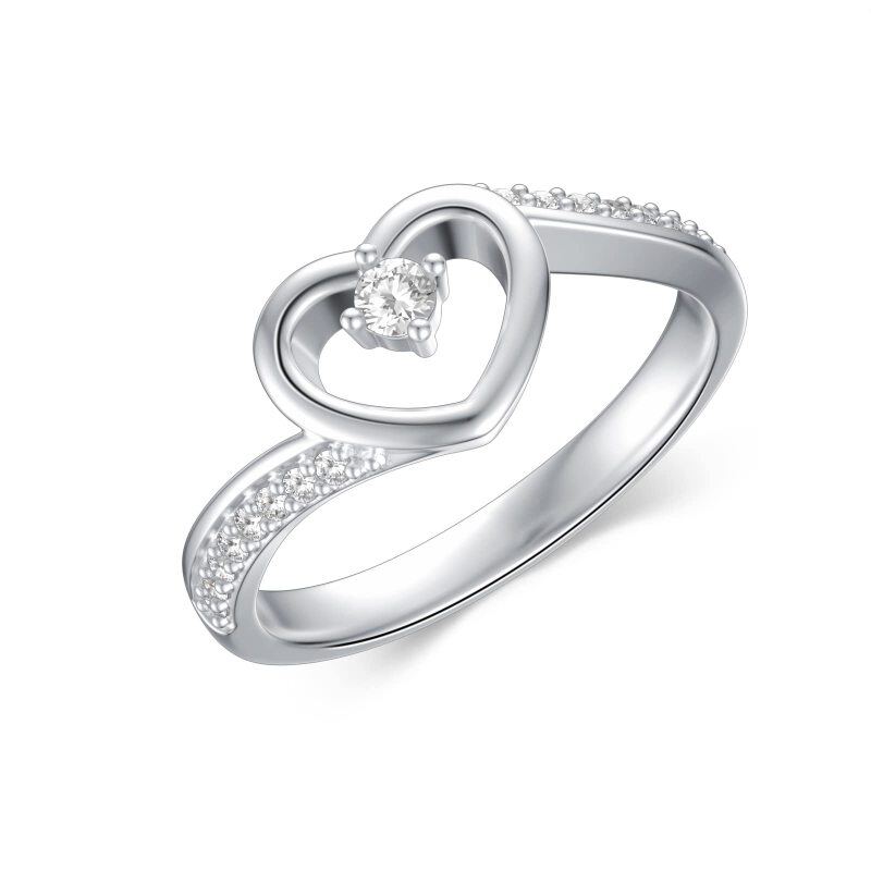 Anello di fidanzamento e matrimonio con cuore di moissanite in argento sterling, stile 2-20