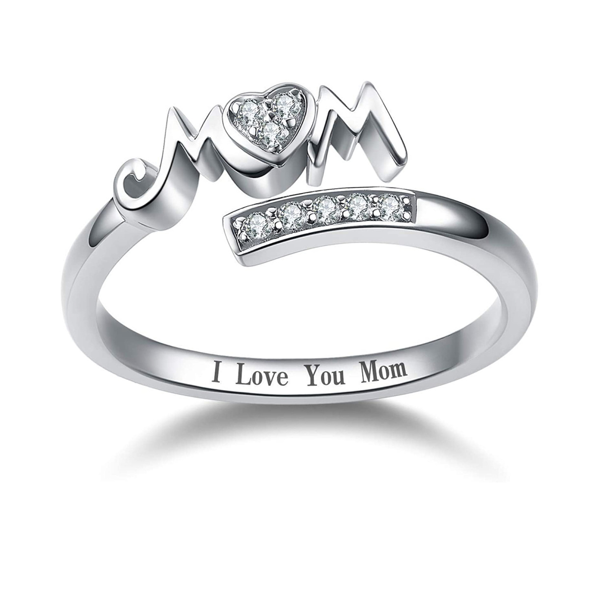 Sterling Silver Round Cubic Zirconia Mother Ring with Engraved Word-1