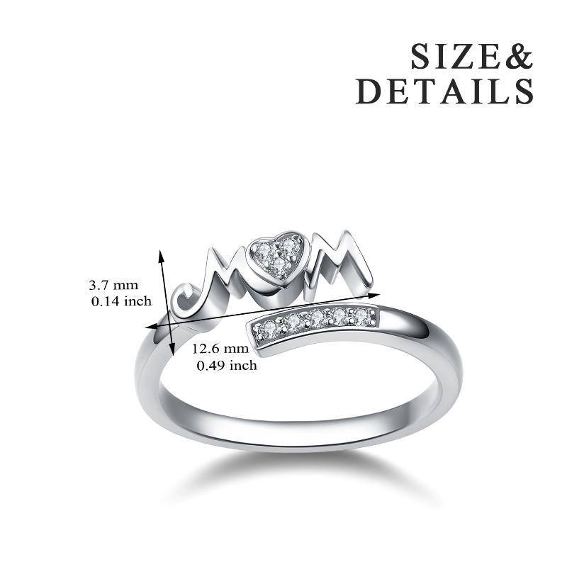 Anillo de plata de ley con circonita cúbica redonda y palabra grabada para madre-5