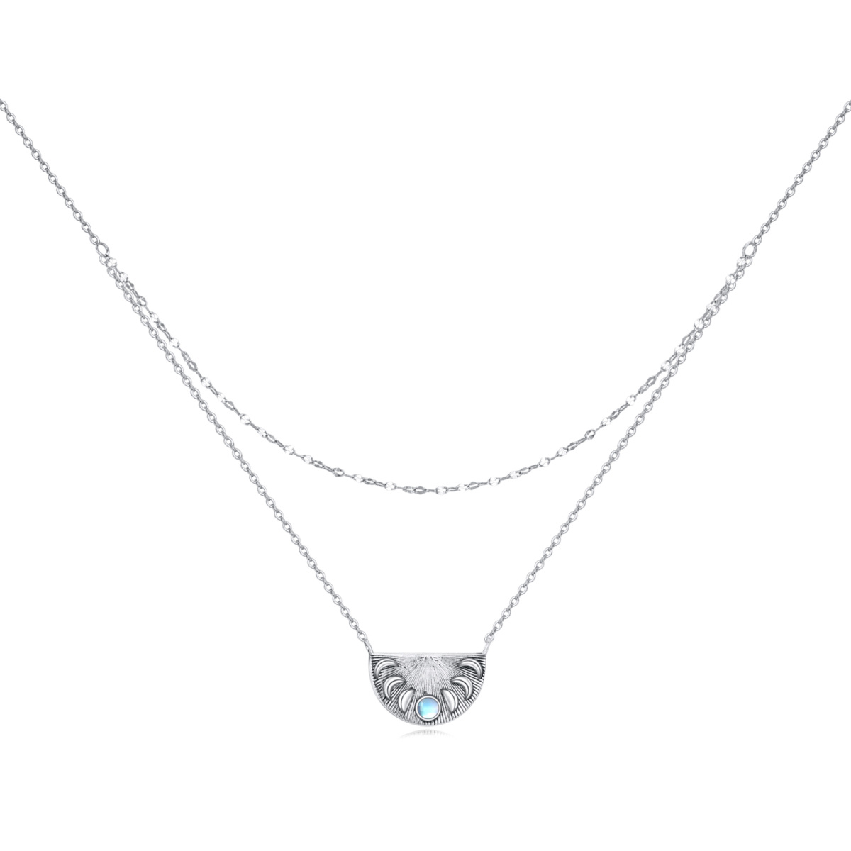 Collar de capas de piedra lunar en plata de ley para mujer-1