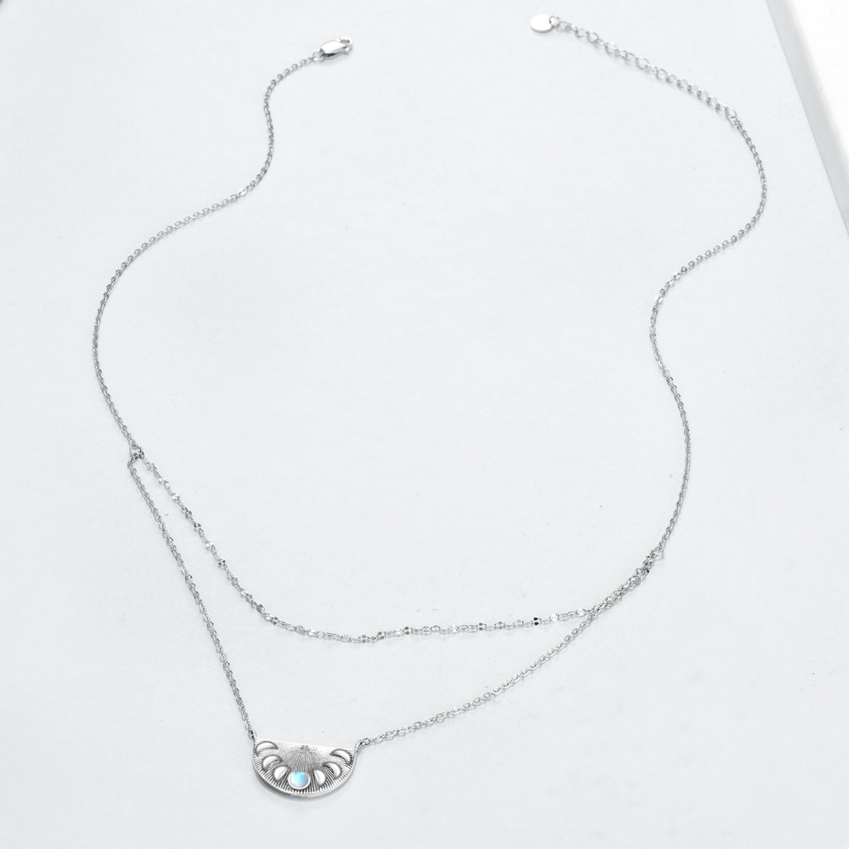 Sterling Silver Moonstone Moon Layered Necklace for Women-3