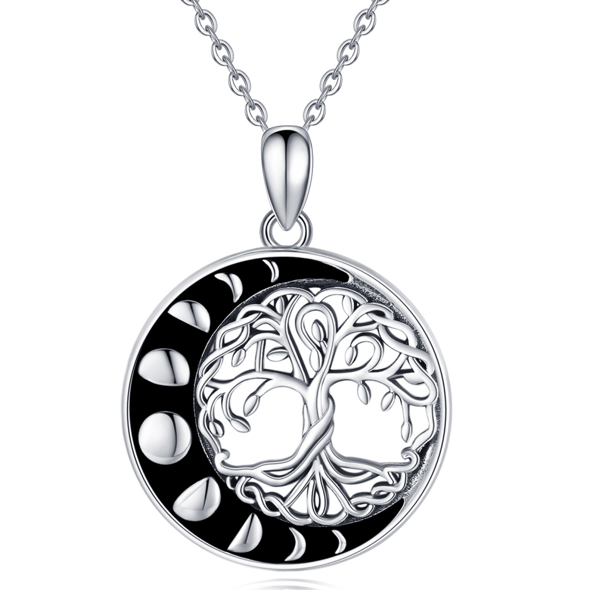 Collar con colgante de luna y árbol de la vida en plata de ley-1