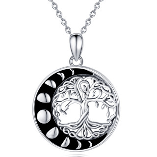 Sterling Silver Tree Of Life & Moon Pendant Necklace-22