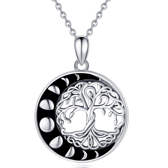 Sterling Silver Tree Of Life & Moon Pendant Necklace