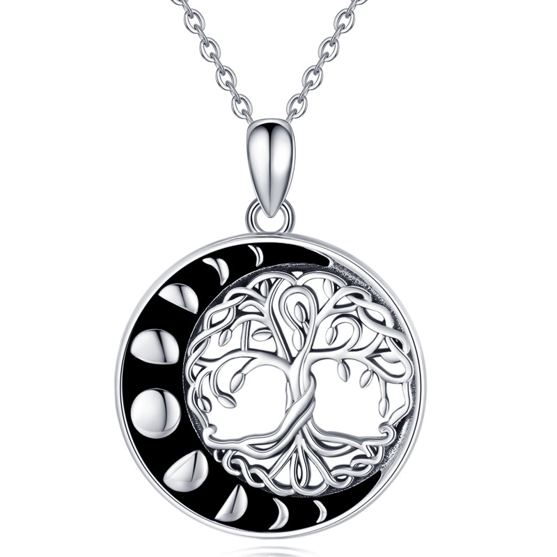 Sterling Silver Tree Of Life & Moon Pendant Necklace-9