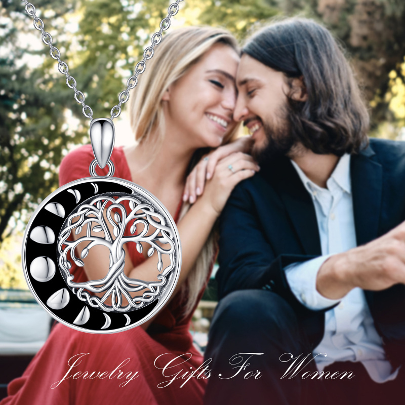 Sterling Silver Tree Of Life & Moon Pendant Necklace-5