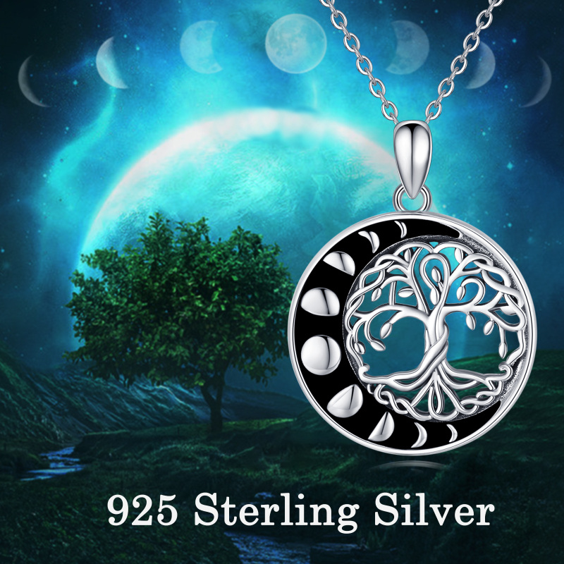 Sterling Silver Tree Of Life & Moon Pendant Necklace-4