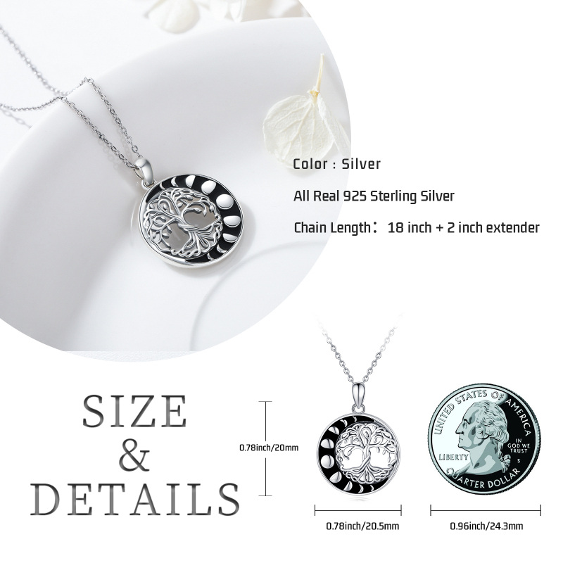 Sterling Silver Tree Of Life & Moon Pendant Necklace-6