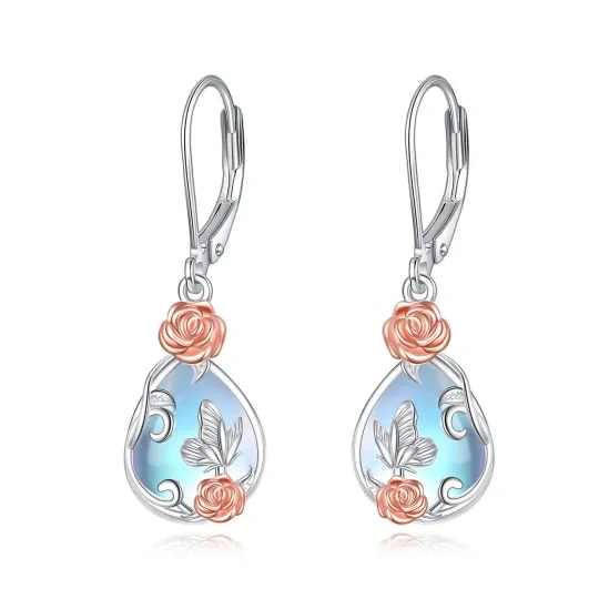 Mondstein-Ohrringe S925 Sterling Silber Schmetterling Tropfen Geschenke für Frauen Mama