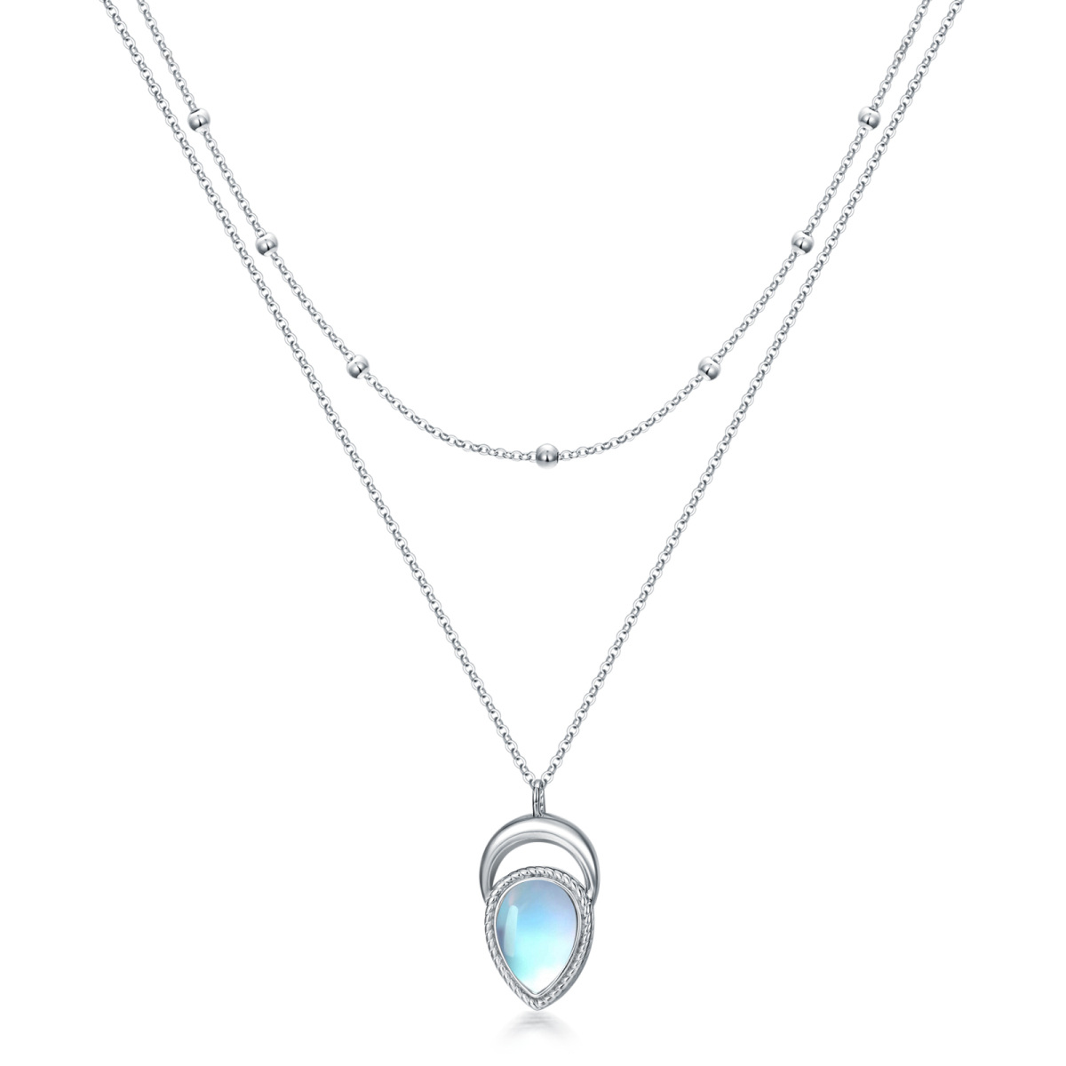 Sterling Silver Moonstone Drop Layered Necklace for Women-1