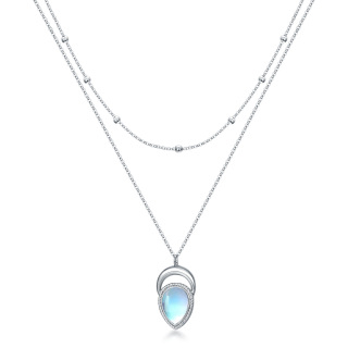 Sterling Silver Moonstone Drop Layered Necklace for Women-20