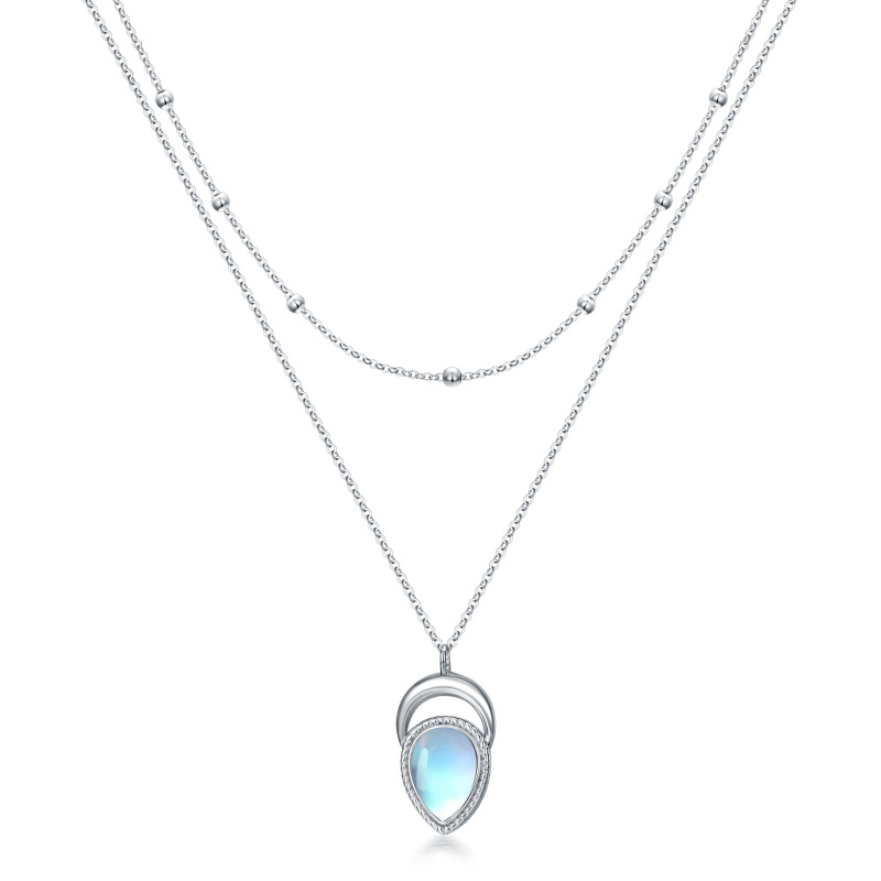 Collana a strati con goccia di pietra di luna in argento sterling per donna-4